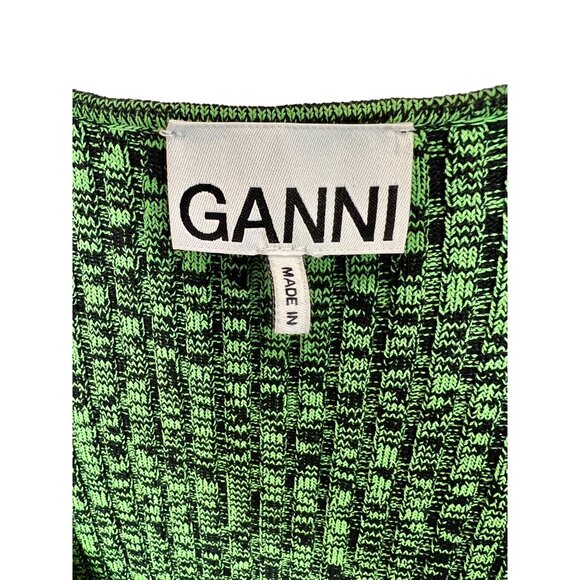 GANNI Kelly Green Ribbed Knit Scoop Neck Ruffle Sleeve Mini Dress - Size L - Picture 8 of 8